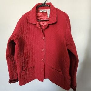Oleg Cassini Sport Vintage Women's XL Red Quilted Jacket Button Front Fall